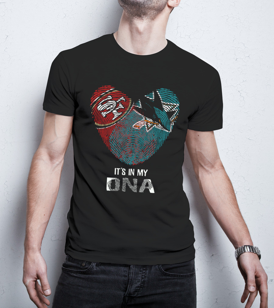 49ers San Jose Sharks Heart Shaped Dna Fingerprint T-Shirt