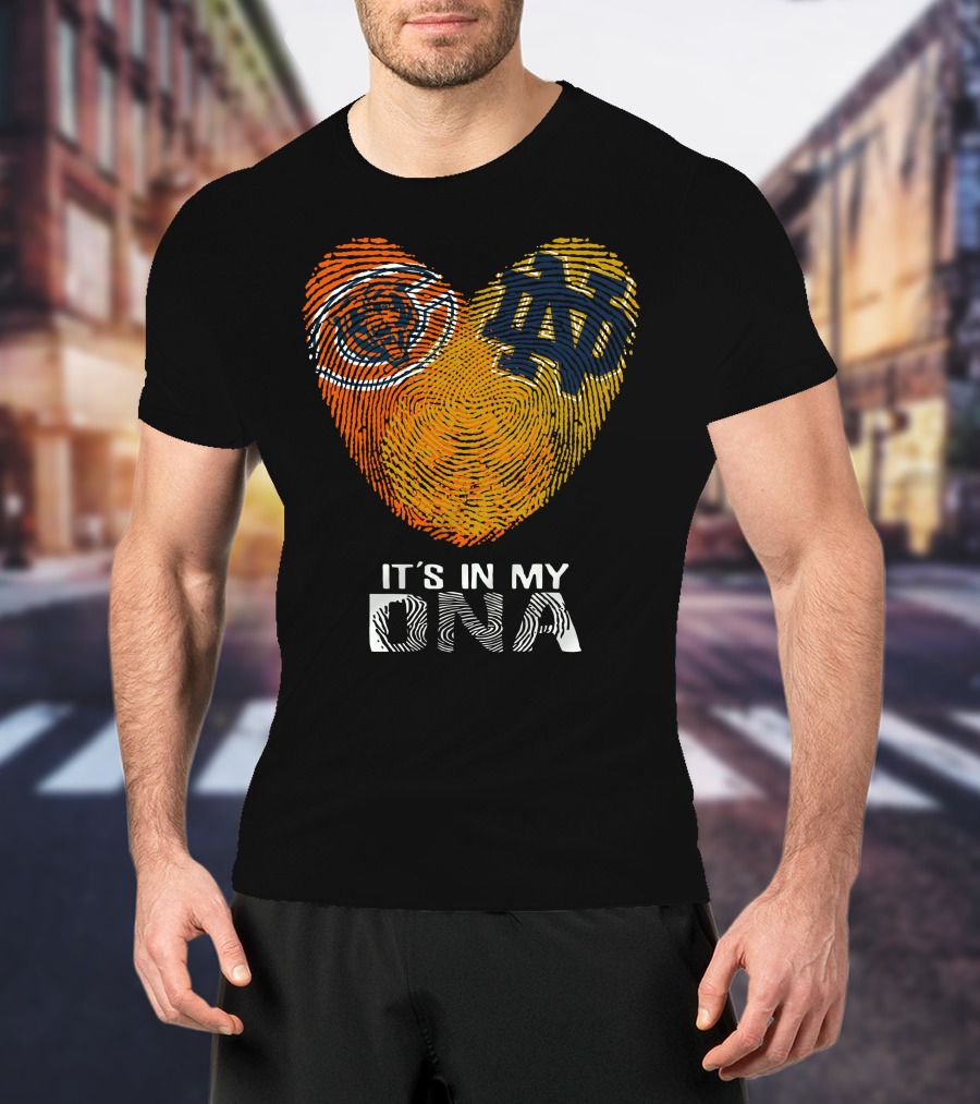 Bears Notre Dame It's In My Dna Heart Fingerprint Logo Icons T-Shirt
