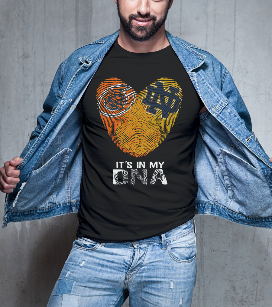 Bears Notre Dame It's In My Dna Heart Fingerprint Logo Icons T-Shirt