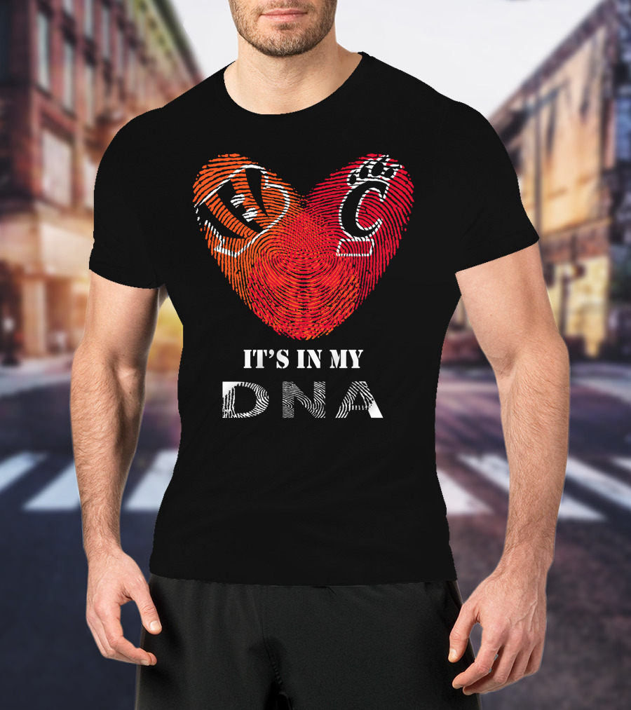 Bengals Cincinnati Bearcats Heart Fingerprint It's In My DNA T-Shirt