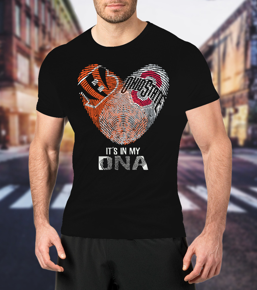 Bengals Ohio State Fingerprint Heart It's In My Dna T-Shirt