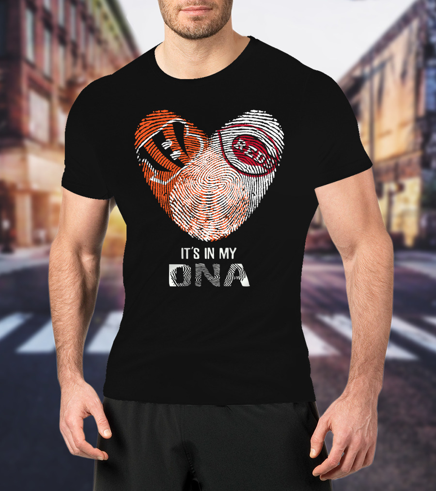 Bengals Reds Fingerprint Heart It's In My DNA T-Shirt