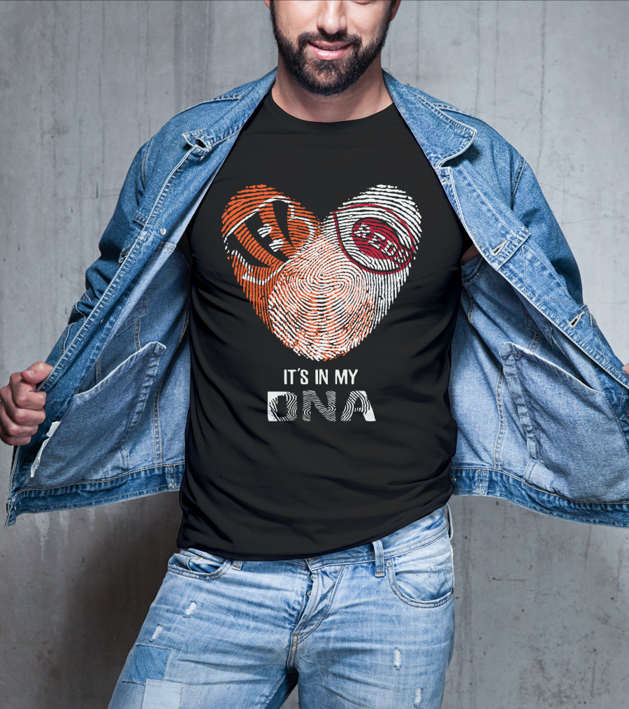 Bengals Reds Fingerprint Heart It's In My DNA T-Shirt
