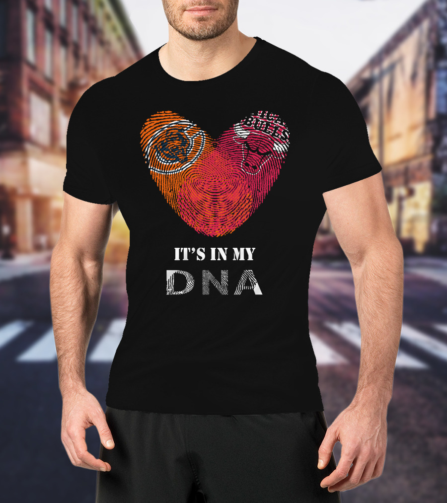 Chicago Bears Bulls Fingerprint Heart It's In My DNA T-Shirt