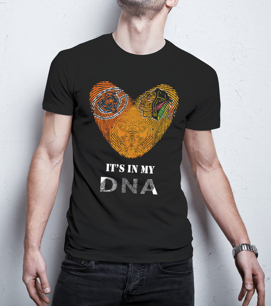 Chicago Bears Blackhawks It's In My Dna Fingerprint Heart T-Shirt