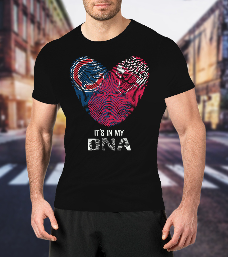 Chicago Cubs Bulls It's In My DNA Fingerprint Heart T-Shirt
