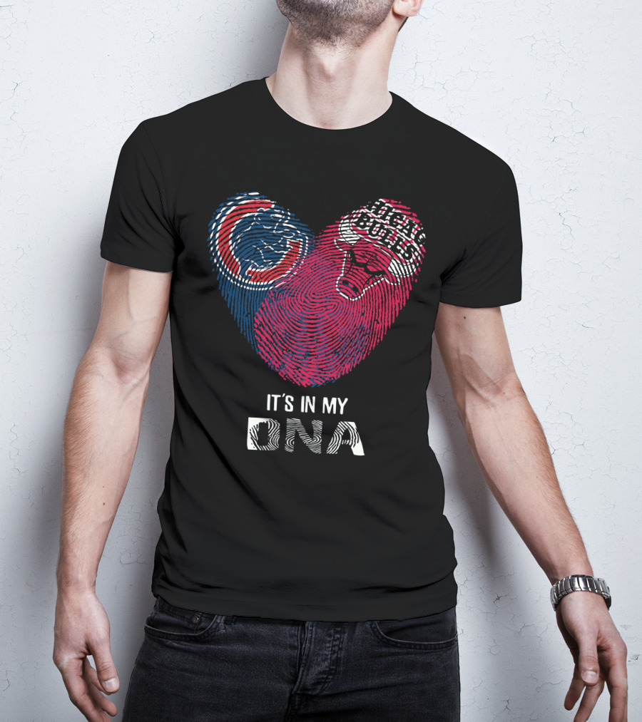 Chicago Cubs Bulls It's In My DNA Fingerprint Heart T-Shirt