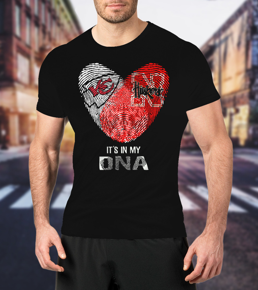 Chiefs Huskers Fingerprint Heart It's In My Dna T-Shirt