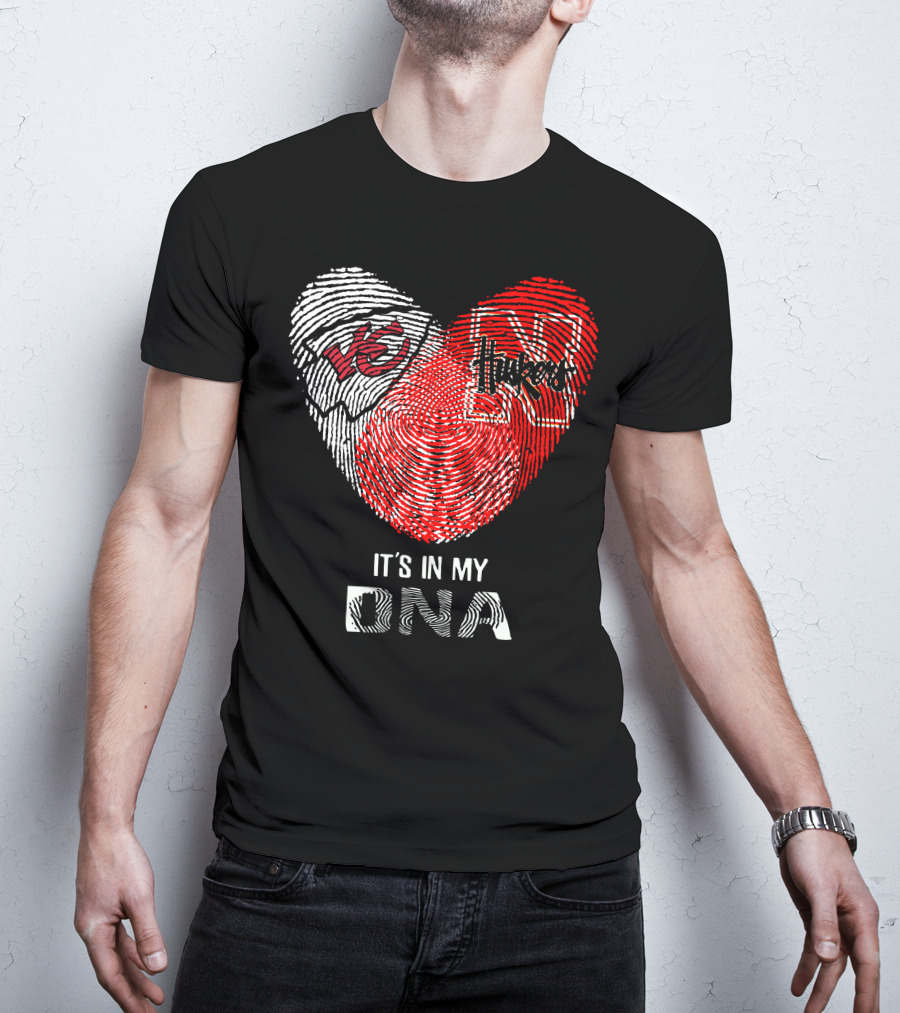 Chiefs Huskers Fingerprint Heart It's In My Dna T-Shirt