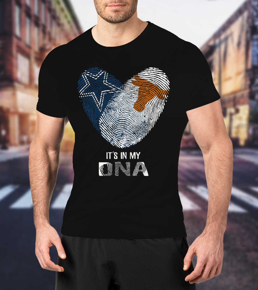 Cowboys Longhorns It's In My DNA Fingerprint Heart T-Shirt
