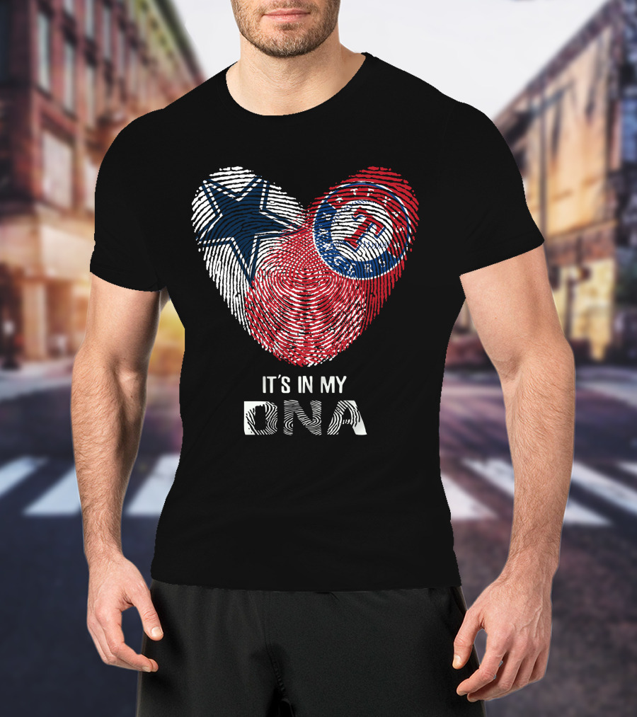Cowboys Rangers It's In My DNA Fingerprint Heart With Star And Baseball T-Shirt