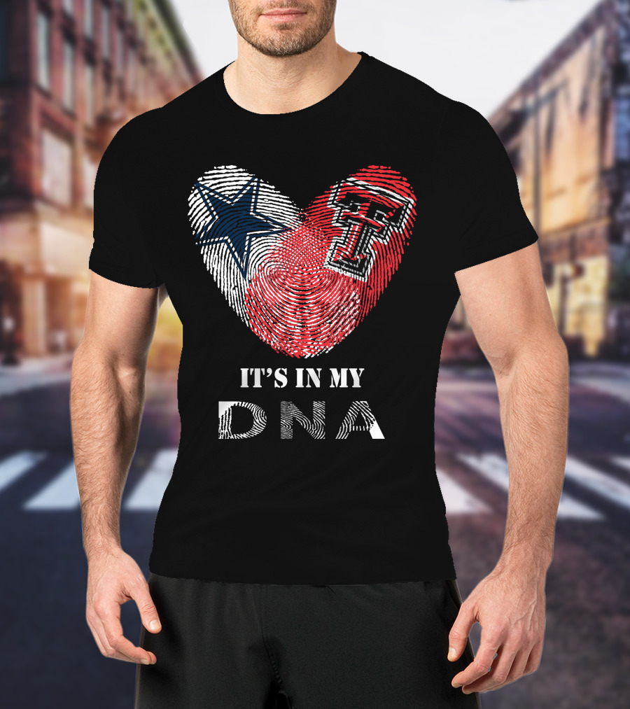 Cowboys Texas Tech Fingerprint Heart It's In My Dna T-Shirt
