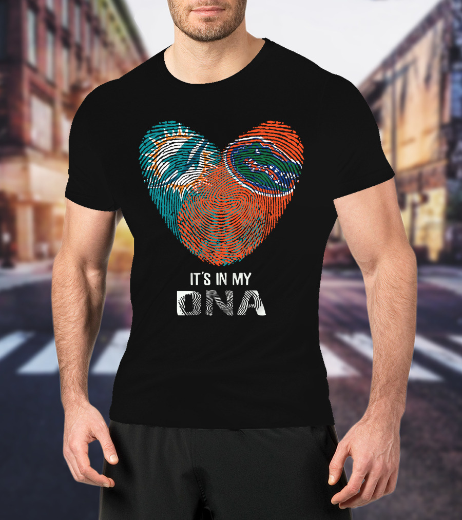 Dolphins Gators It's In My DNA Heart Fingerprint T-Shirt