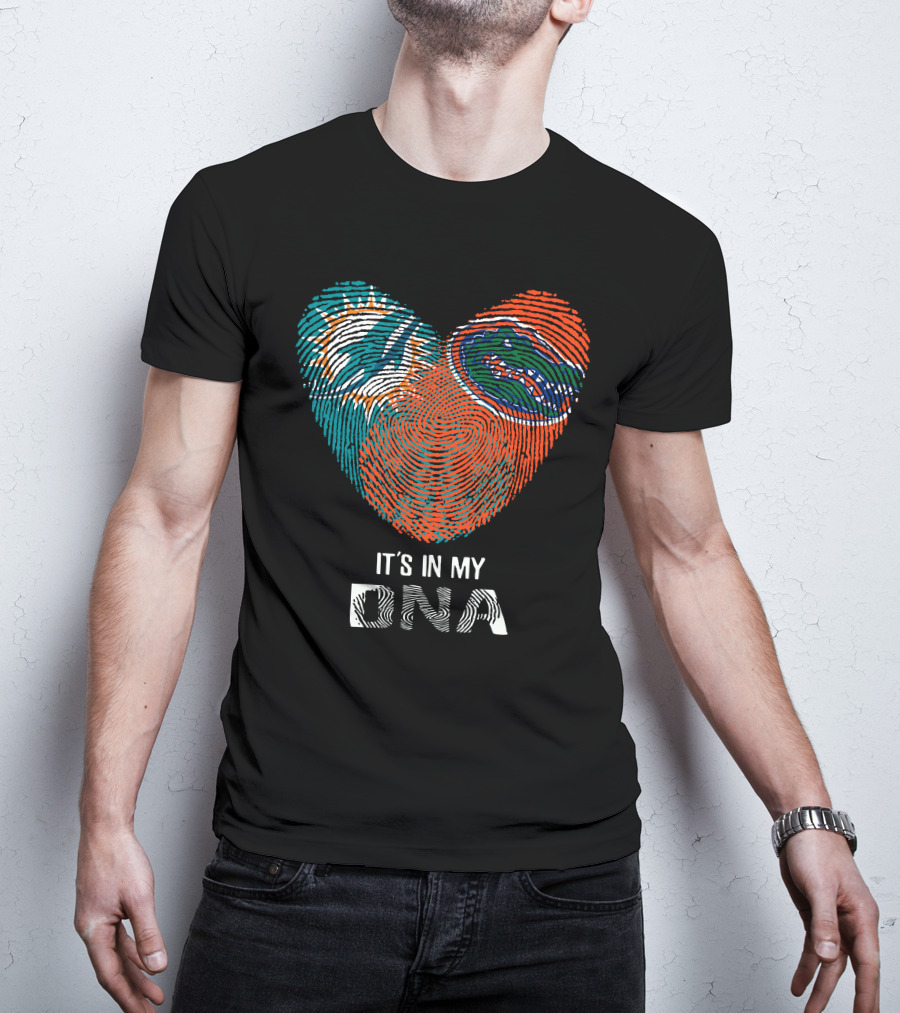Dolphins Gators It's In My DNA Heart Fingerprint T-Shirt