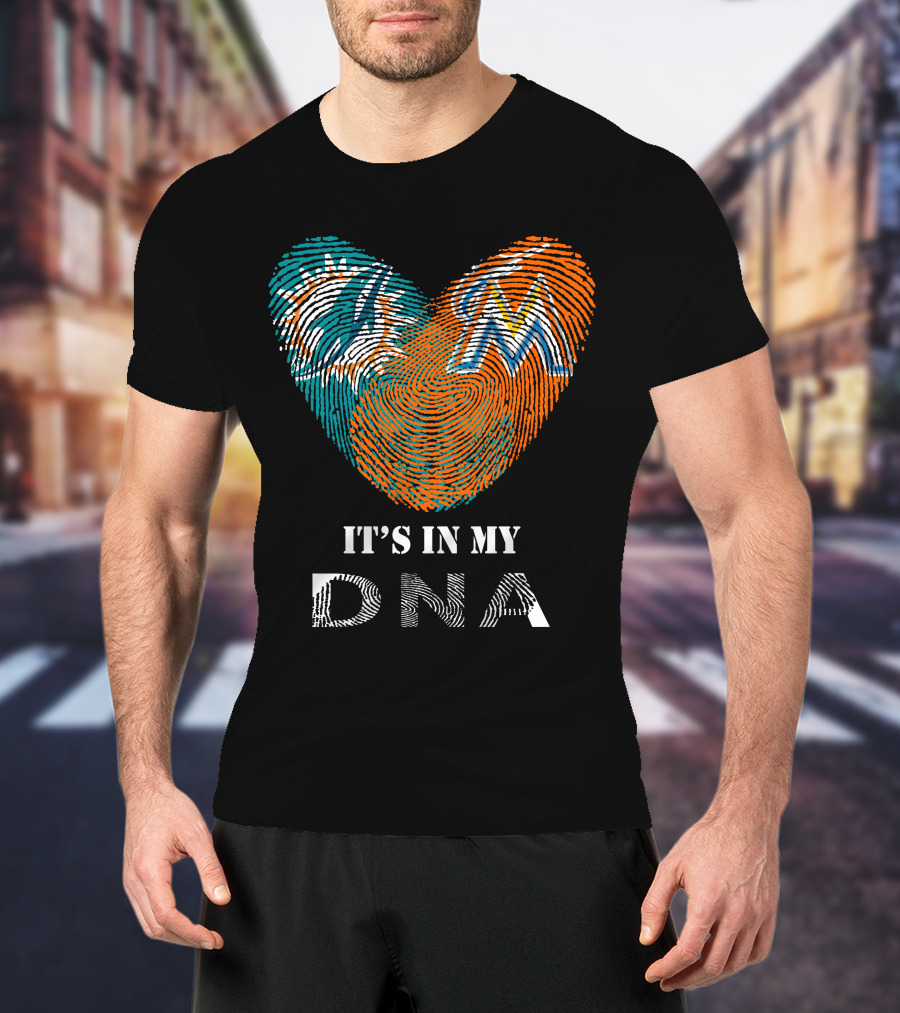 Dolphins Marlins Heart Fingerprint It's In My DNA T-Shirt