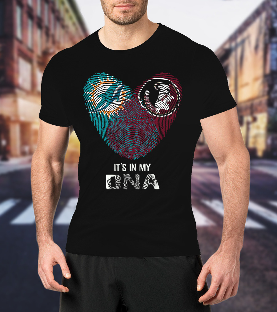 Dolphins Seminoles It's In My DNA Fingerprint Heart T-Shirt