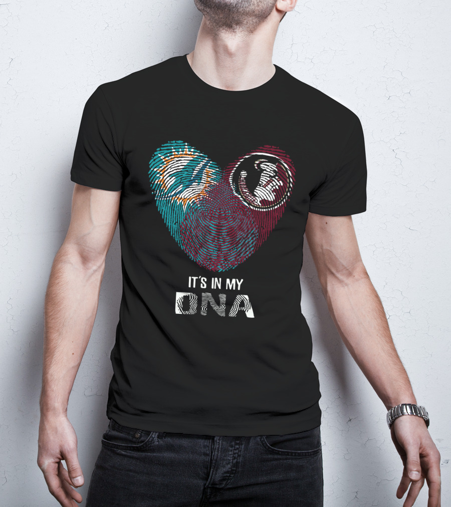 Dolphins Seminoles It's In My DNA Fingerprint Heart T-Shirt