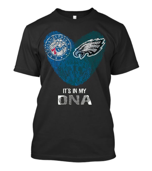 Eagles 76Ers It's In My DNA Fingerprint Heart T-Shirt