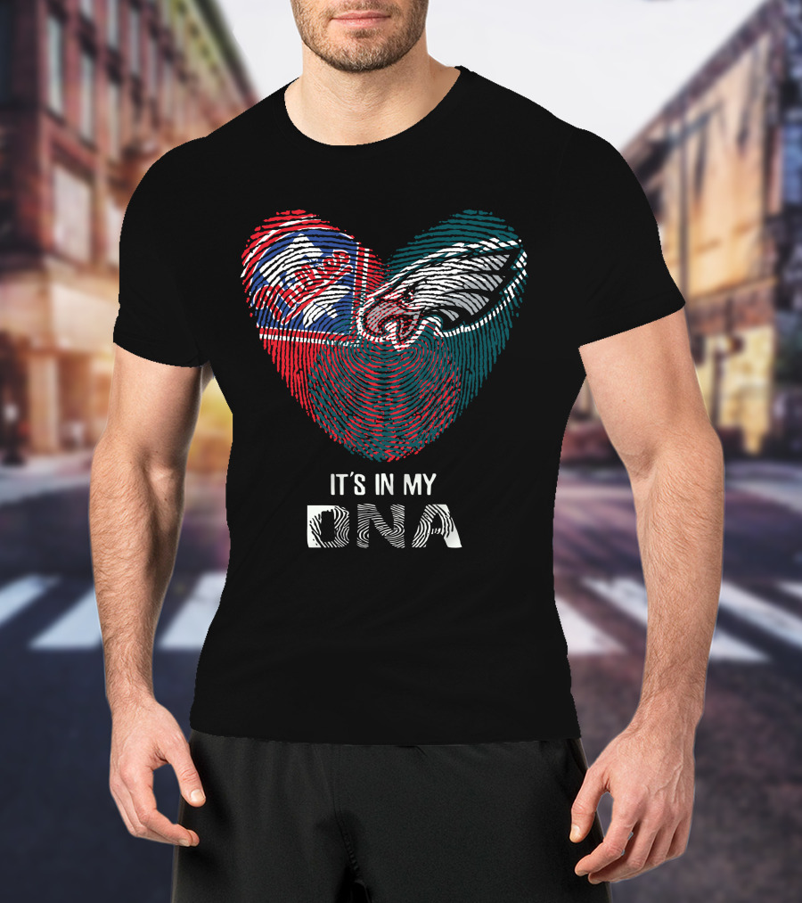 Eagles Phillies Heart It's In My Dna Fingerprint T-Shirt