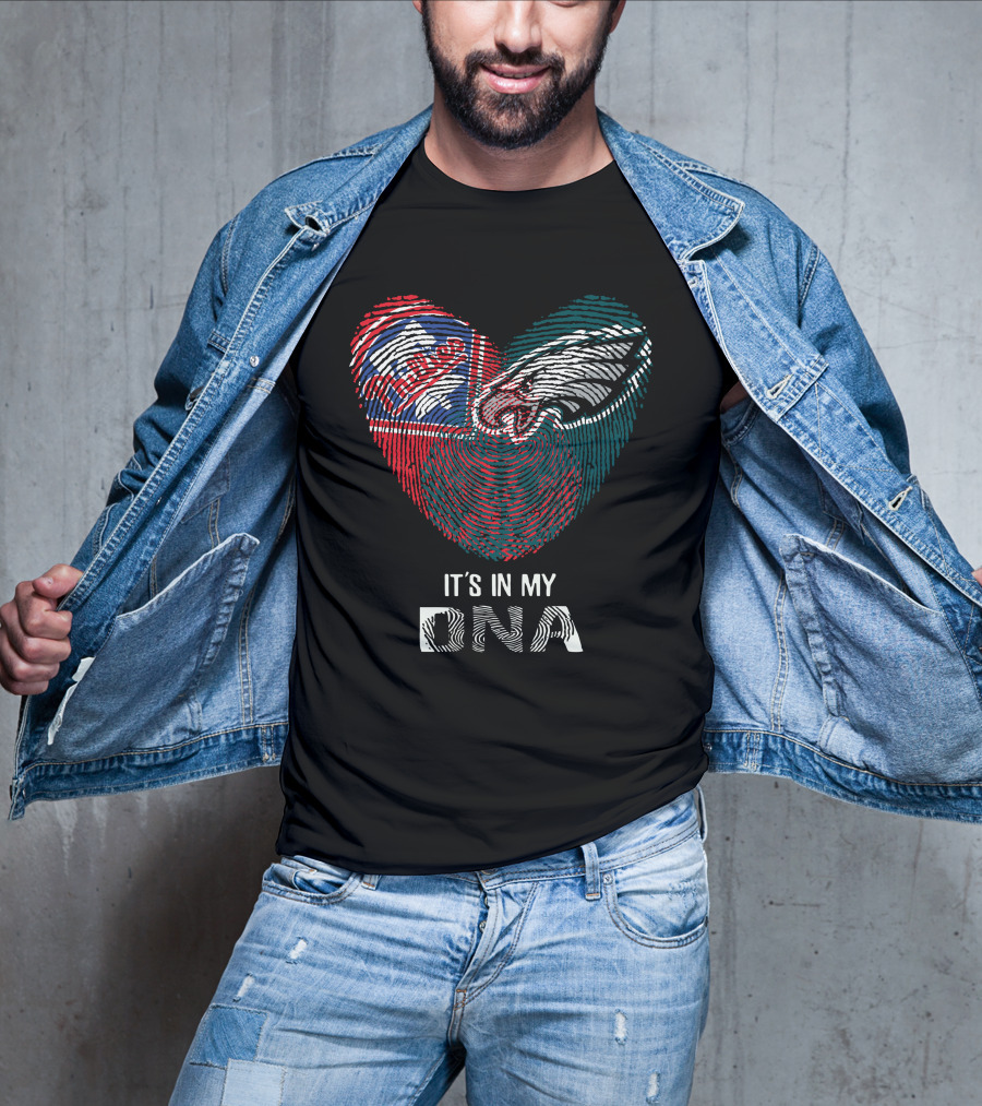Eagles Phillies Heart It's In My Dna Fingerprint T-Shirt