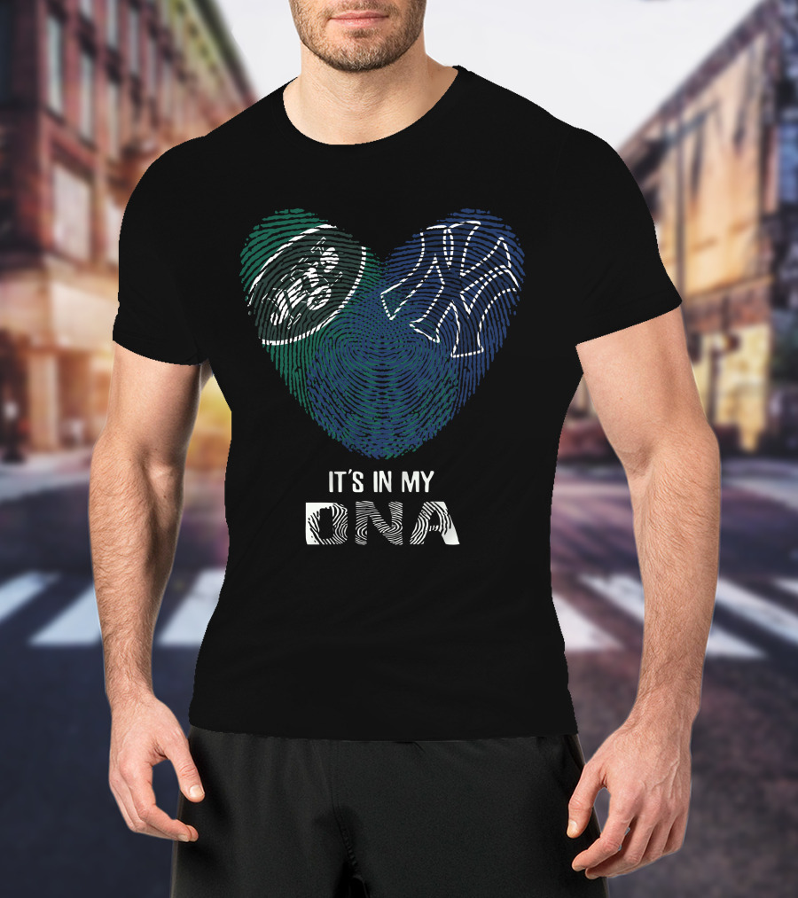 Jets Yankees Fingerprint Heart It's In My DNA T-Shirt