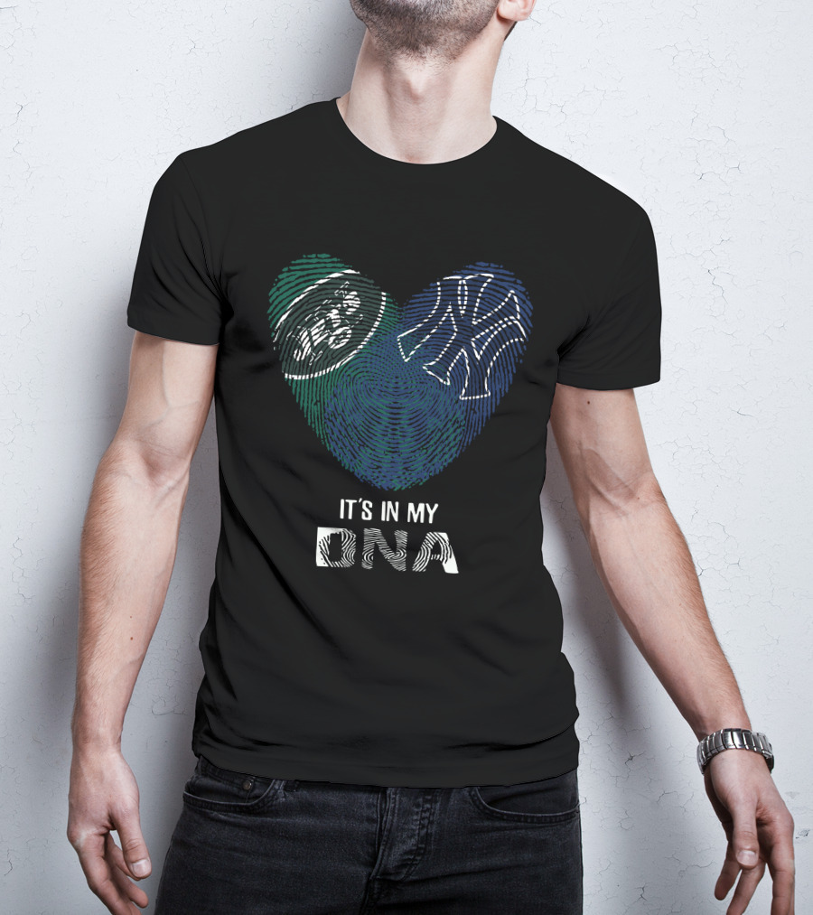 Jets Yankees Fingerprint Heart It's In My DNA T-Shirt