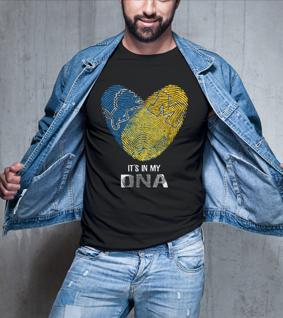 Lions Michigan Wolverines Heart Shaped Fingerprint It's In My Dna T-Shirt