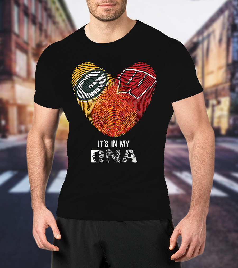 Packers Badgers Heart Fingerprint It's In My DNA T-Shirt