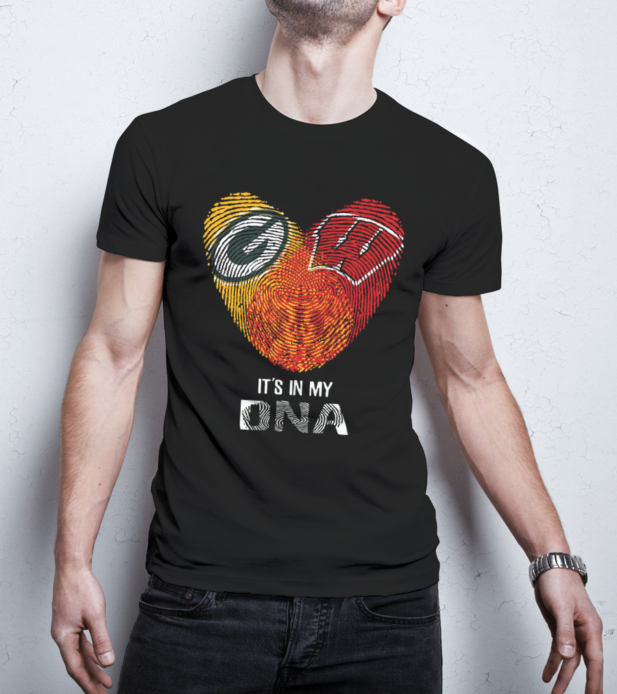 Packers Badgers Heart Fingerprint It's In My DNA T-Shirt