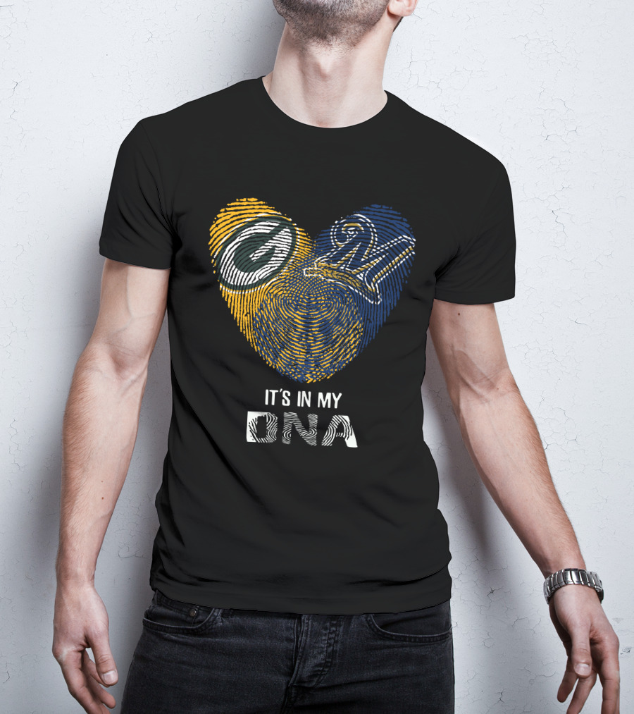 Packers Brewers Heart Fingerprint It's In My DNA T-Shirt