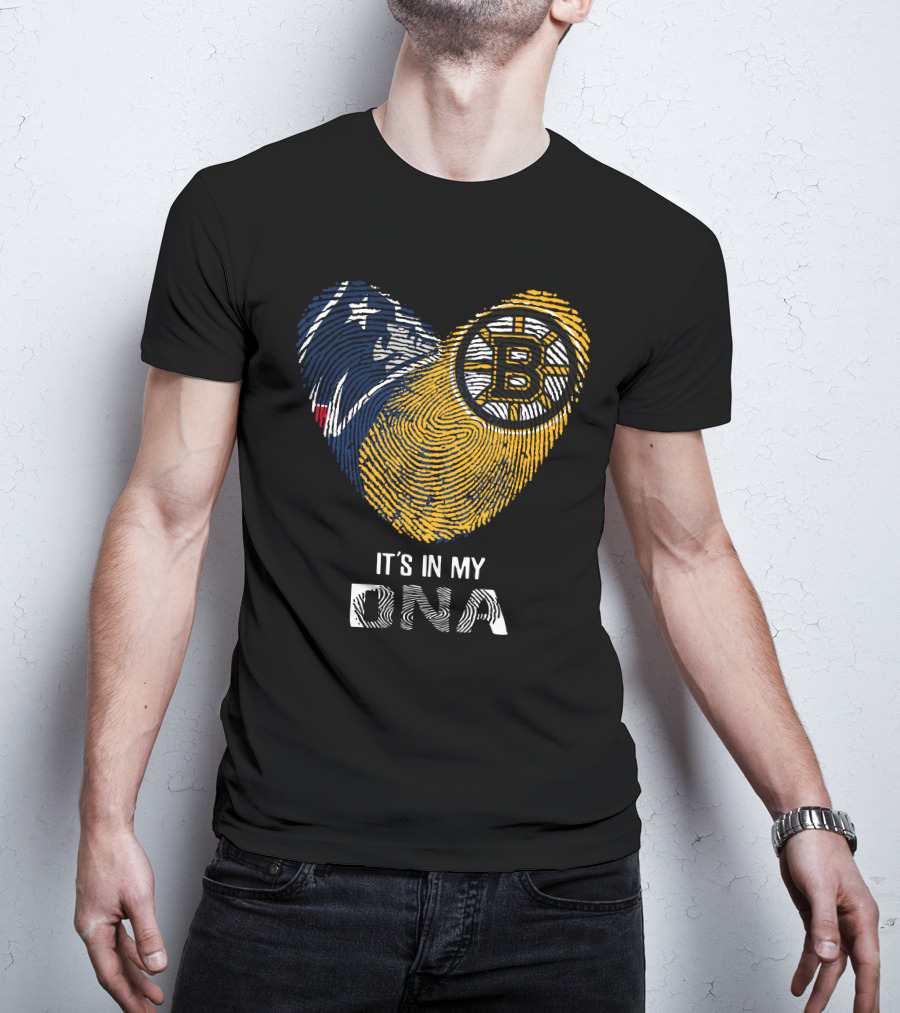 Patriots Bruins Heart It's In My DNA Fingerprint T-Shirt