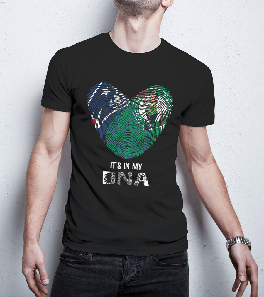 Patriots Celtics Heart DNA Fingerprint με τα λογὀτυπα των Patriots και Celtics T-Shirt