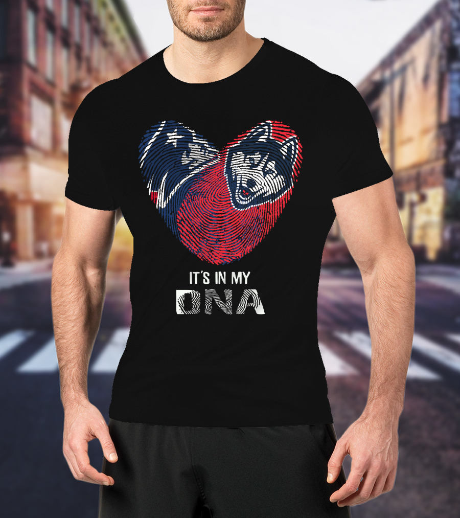 Patriots UConn Huskies Fingerprint Heart It's In My DNA T-Shirt