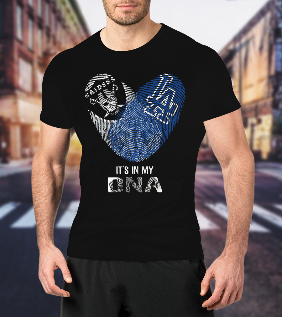 Raiders Dodgers It's In My Dna Emblem Fingerprint Style T-Shirt