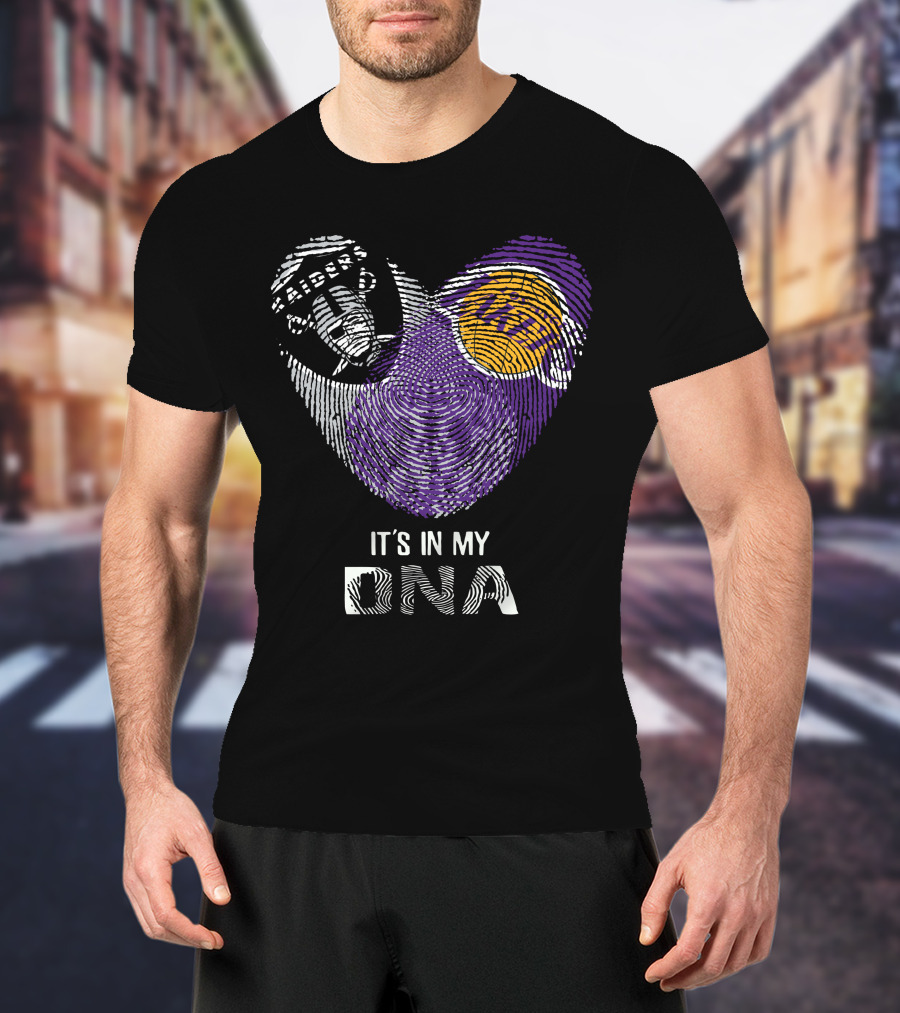 Raiders Lakers It's In My DNA Fingerprint Logo Combination T-Shirt