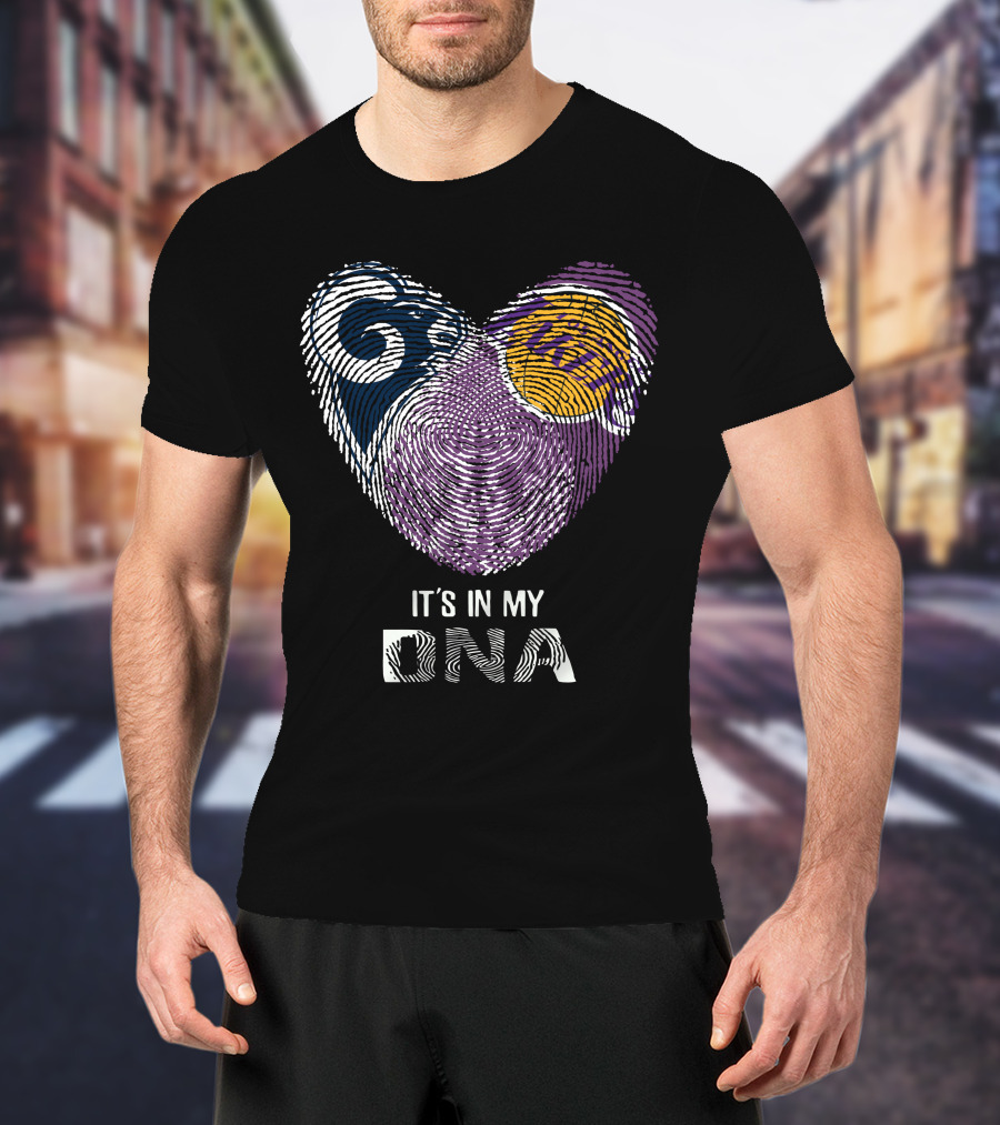 Rams Lakers It's In My Dna Heart Fingerprint T-Shirt