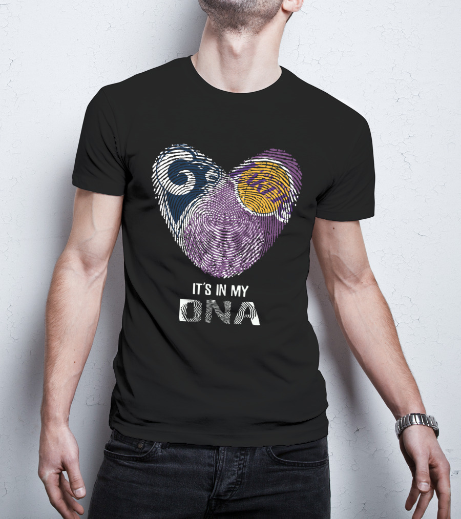 Rams Lakers It's In My Dna Heart Fingerprint T-Shirt