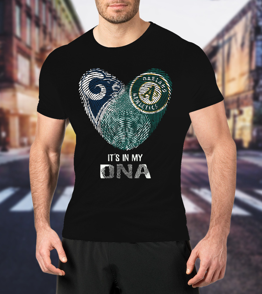 Rams Oakland Athletics It's In My DNA Fingerprint Heart T-Shirt