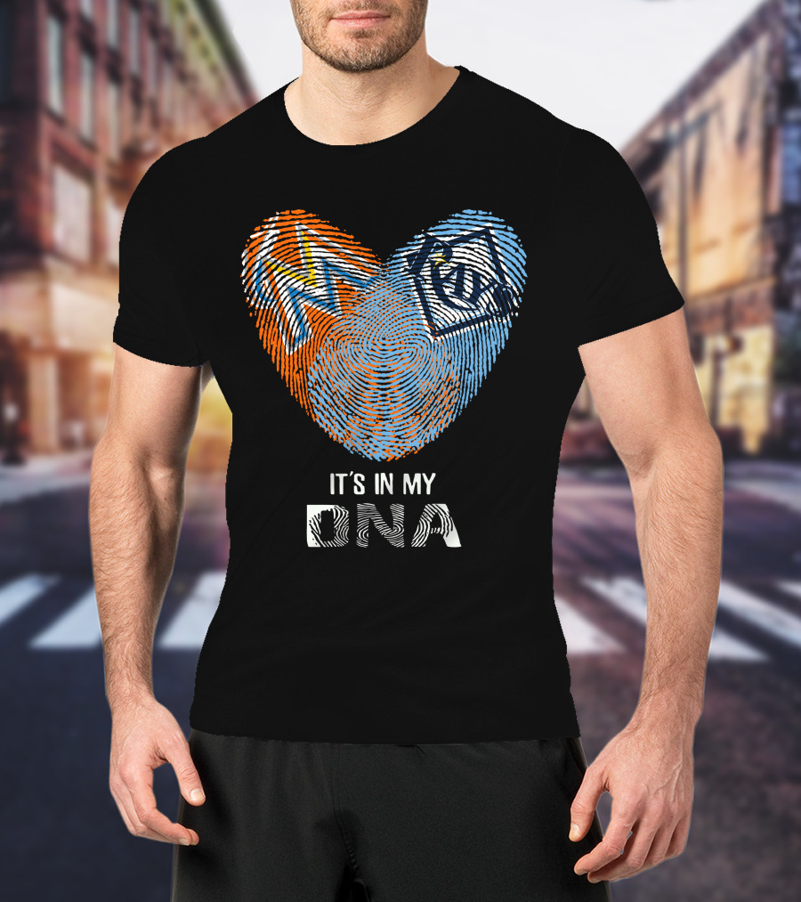 It's In My DNA Rays Marlins Heart Fingerprint T-Shirt