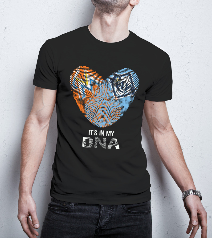 It's In My DNA Rays Marlins Heart Fingerprint T-Shirt
