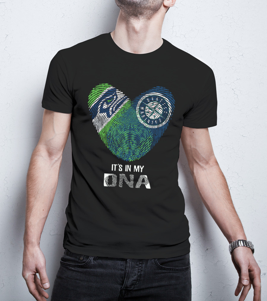 Seahawks Mariners It's In My DNA Fingerprints Heart T-Shirt