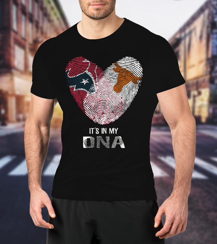 Texans Longhorns Fingerprint Heart It's In My DNA T-Shirt