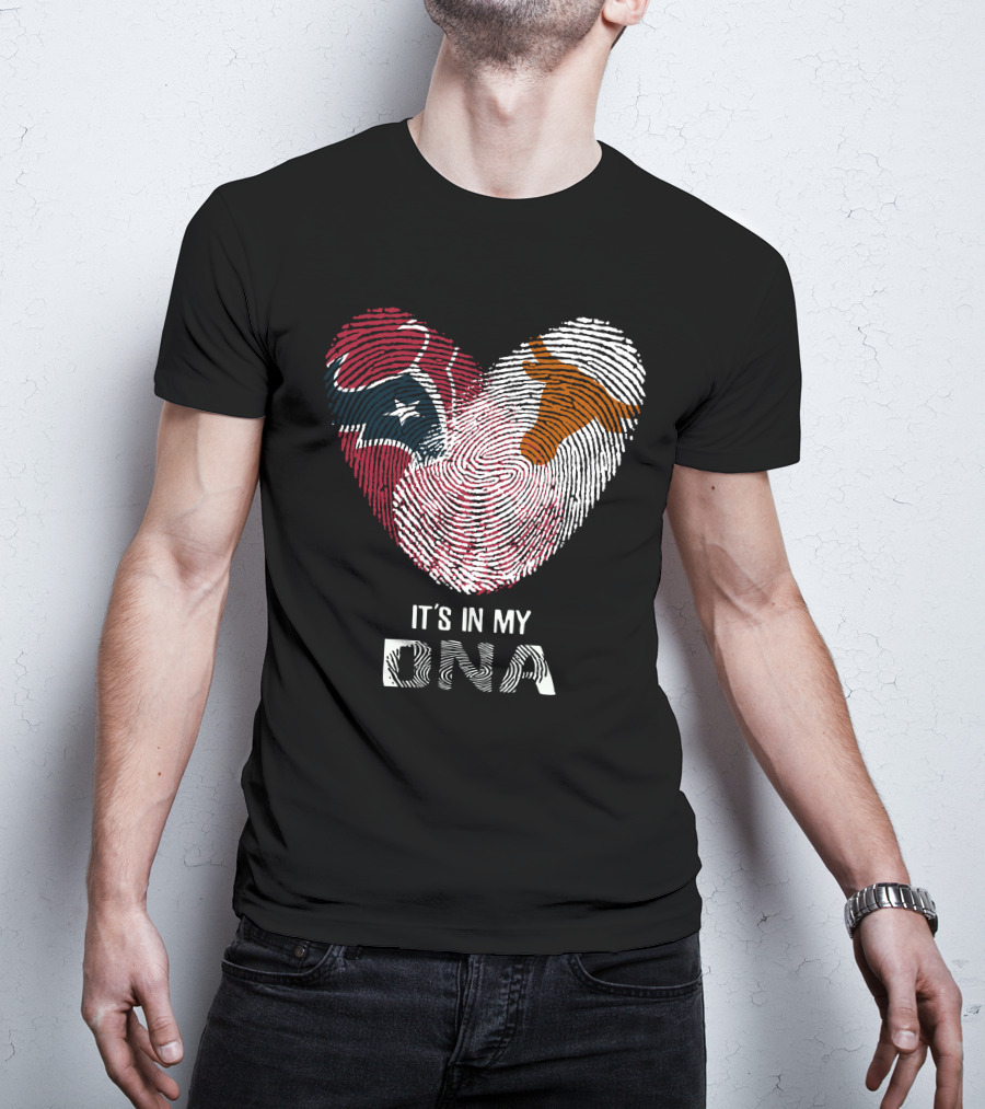 Texans Longhorns Fingerprint Heart It's In My DNA T-Shirt