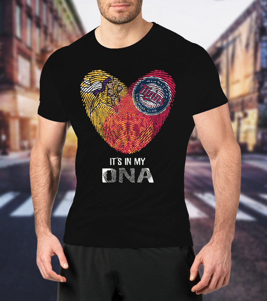 Vikings Twins It's In My DNA Heart Fingerprint T-Shirt