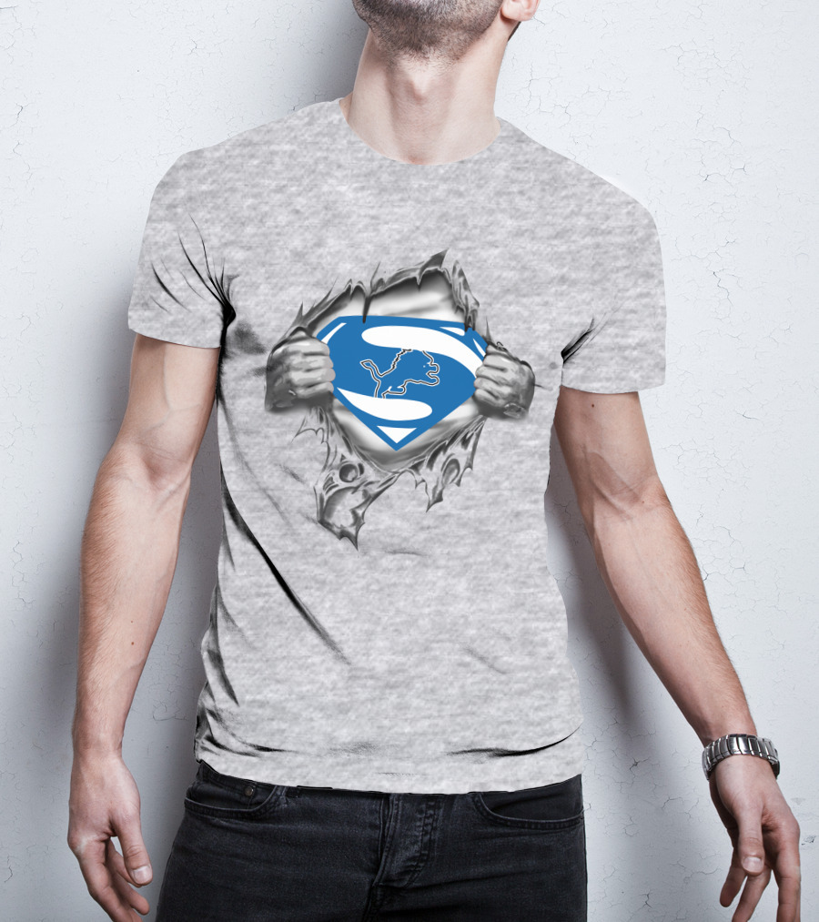 Superman Detroit Lions Rip Chest T-Shirt