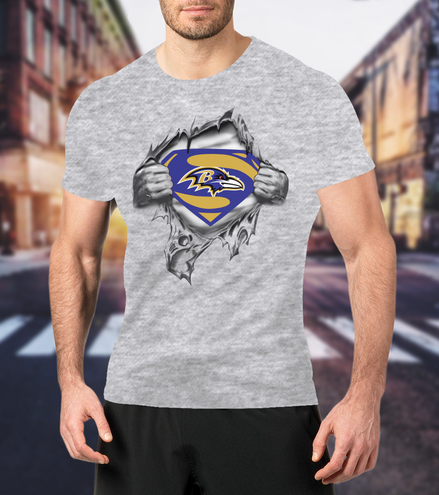 Ravens Superman Logo Rip Superman Symbol Ravens Logo Superhero Crossover T-Shirt