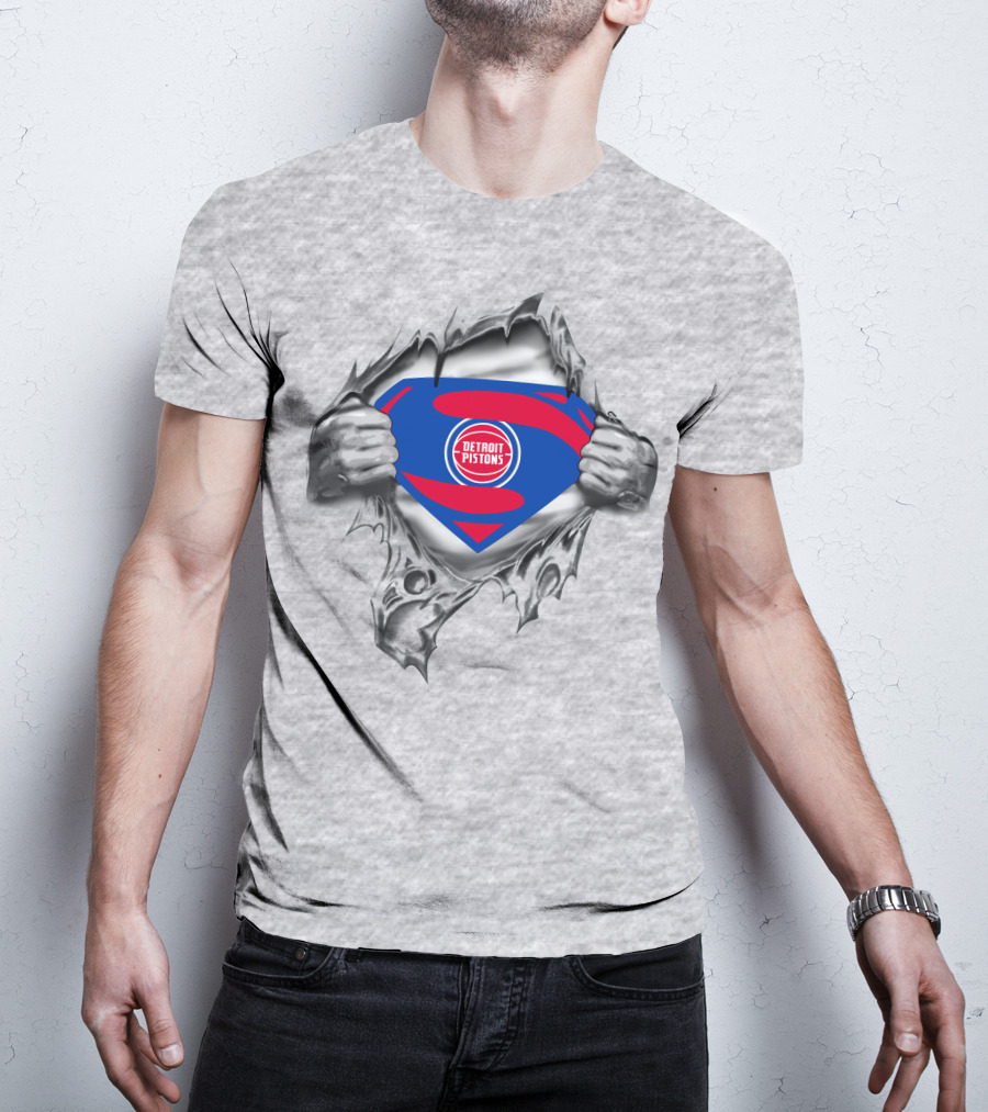Detroit Pistons Superman Logo Tear Open T-Shirt