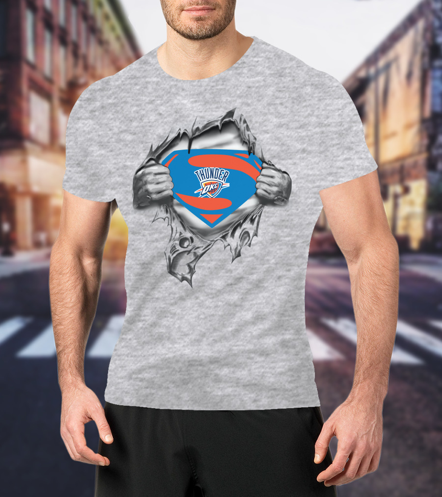 Oklahoma City Thunder Superman Logo With Superhero Costume T-Shirt