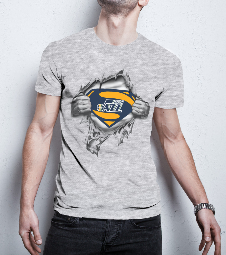 Utah Jazz Superman Logo Rip T-Shirt