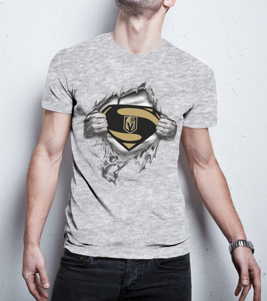 Vegas Golden Knights Superman Logo Emblem In Ripped Chest T-Shirt